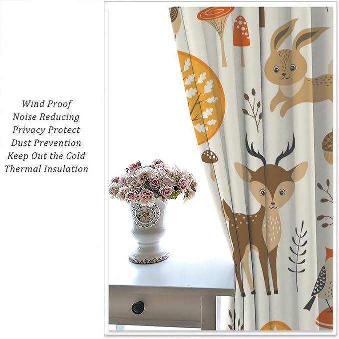 Kids Forest Animal Curtains,Baby Bedroom Window Treatments, Cartoon Watercolor Forest Animal Lion Boys Girls Children Bedroom Drapes 72x63in