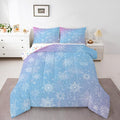Feelyou Christmas Comforter Set All Season Winter Snowflake Bedding Set with 2 Pillow Cases Blue Purple Gradient Microfiber Kids Queen Bedclothes Bedroom Decor Duvet Quilt Breathable Soft Lightweight