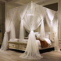 VETHIN 4 Corners Post Princess Bed Canopy Curtain Double Layer Cozy Drape Netting 4 Opening Mosquito Net for Girls & Adults Bedroom Decoration Accessories (Double White, 47" W*78" L*82"*H/Twin)