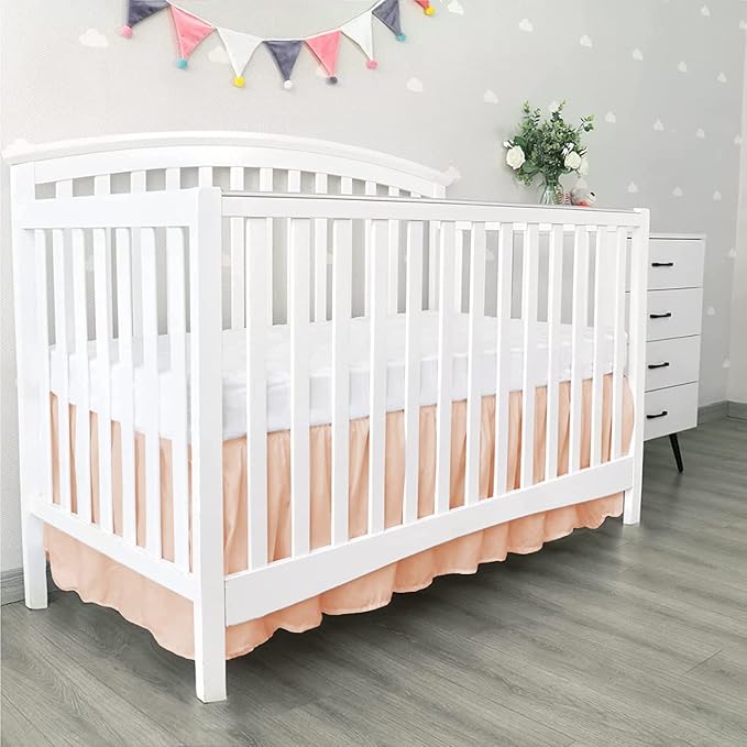 100% Egyptian Cotton, Nursery Crib Toddler (28" x 52" + 16") 800 Thread Count Crib Skirt Dust Ruffle, Bedding Skirts for Baby Boys or Girls, 16" Drop, Blush Solid