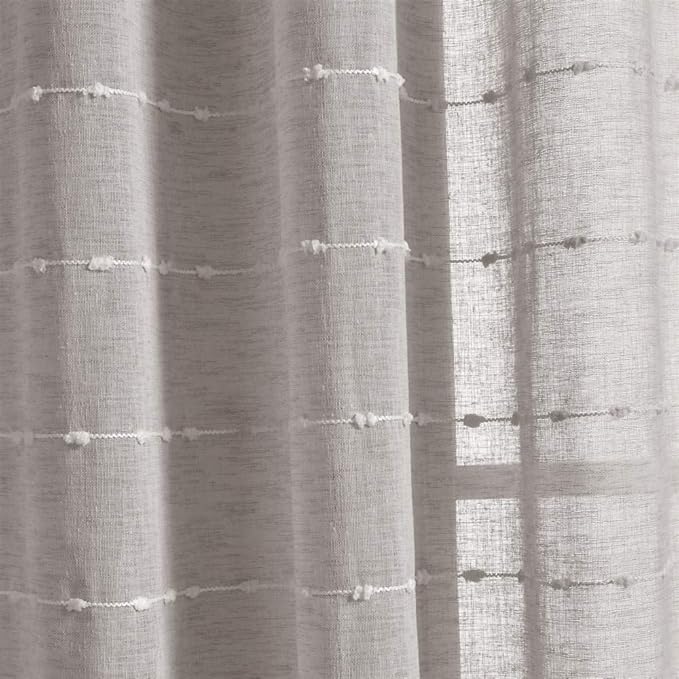 Lush Decor Farmhouse Textured Grommet Sheer Window Curtain Panel Pair, 38"W x 84"L, Gray