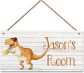 Personalized Sign Cute Dinosaur Sign Cartoon Art Décor For Kids Room Custom Name Door Wall Decor, Floral Nursery Art Plate For Boys Room Girls Bedroom Little Man Cave