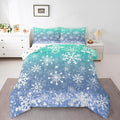 Feelyou Winter Snowflake Kids Comforter Set King Size Christmas Bedding Set Winter Holiday Duvet Quilt for Kids Boys Girls Bedroom New Year Decor Microfiber Ultra Soft Breathable