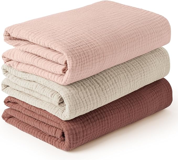 Konssy 3 Pack Muslin Swaddle Blankets for Unisex, Newborn Receiving Blanket, Large 47 x 47 inches, Soft Breathable Muslin Baby Swaddles for Boys & Girls