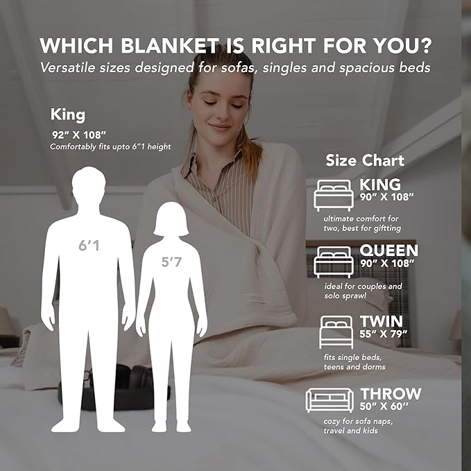 Goqan Muslin Blanket King Size 90x108 – 100% Cotton 4 Layer Boho Muslin Blanket for Adults, Lightweight, Soft, Breathable for Bed, Couch - Beige