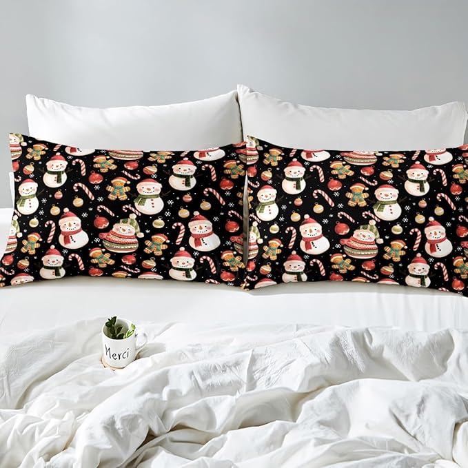 Feelyou Merry Christmas Duvet Cover Twin Size Gingerbread Man Snowman Comforter Cover for Boys Girls Candy Cane Bell Xmas Decor Bedding Set 2Pcs Reversible Xmas Decor Room Decor