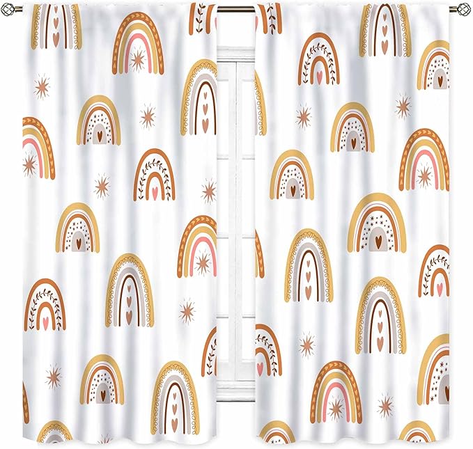 Boho Rainbow Curtains, Kids Girls Baby Cute LovelyRetro Vintage Rainbow Pastel Aesthetic Bohemian Window Curtains for Classroom Bedroom Living Room Nursery Playroom Drapery 2 Panels Set, 52"x84" Inch