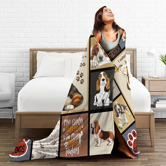 Cute Basset Hound Blanket My Friend The Basset Hounds Throw Blankets Gifts for Girls Boys Cozy Warm Soft Flannel Throws Plush Stuffed Animal Funny Pet Dog Fleece Blanket Gifts for Men Women 60"x80"