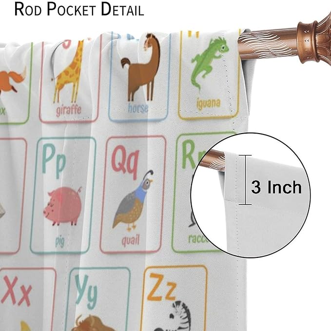 Kids Alphabet Curtains Cartoon Animal Funny Learning Colorful Educational Nursery Curtain with Rod Pocket for Bedroom Classroom Decor Drapes Window Treatments 2 Panels Set 52" W X 84" L