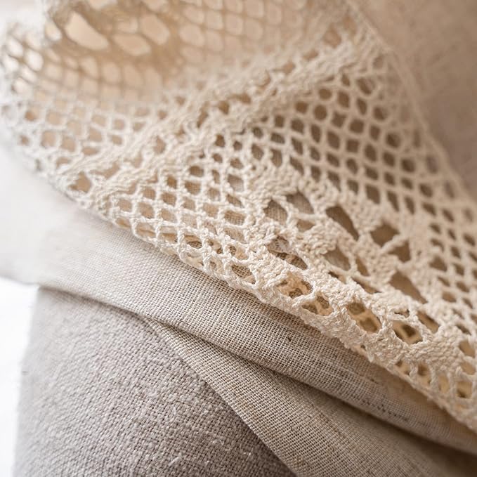ENJOYBRIDAL Beige Curtains Crochet Lace Patchwork Drapes Curtains 84 Inch Length 2 Panels Tassel Rod Pocket Semi-Sheer Boho Bedroom Living Room Farmhouse Rustic Window Curtain Panels