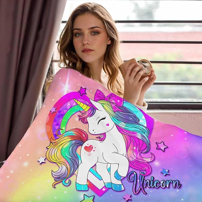 Ship Next Day, Custom Toddlers Blanket with Name for Girls Boys, Blinking Unicorn Blankets- Printed in USA, Personalized Baby Names Blankets for Kids Teens, Christmas Birthday Gifts for Grandchildren
