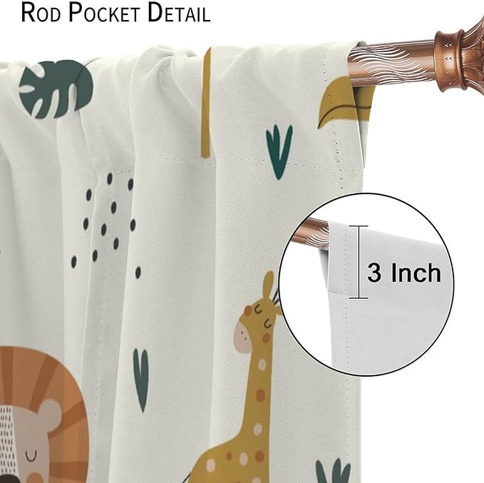 Cute Lion Window Curtains for Kids Bedroom,Cartoon Woodland Jungle Forest Wildlife Little Lion Giraffe Owl Palm Tree Printed Pattern Blackout Drapes for Living Room Baby Nursery Room 42x45 Inch