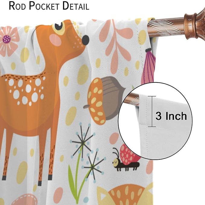 Jungle Animals Curtains, Cute Cartoon Animals Branches Blackout Window Treatments, Rod Pocket Thermal Insulated Drapes 2 Panel Sets for Kids Bedroom Nursery Classroom, 55" W X 63" L