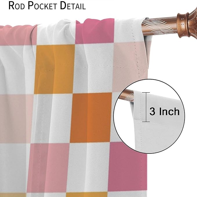Pink Checkered Curtains,70s Vintage Twisted Checkered Window Drapes Colorful Groovy Trendy Wavy Hippie Grid Print Window Treatments for Kids Girls Bedroom Living Room 42" W X 45" L