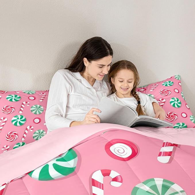 Feelyou Christmas Comforter Set Full Size Candy Bedding Set for Kids Boys Girls Xmas Theme Duvet Quilt Bedroom Decor Microfiber 3 Pcs with 2 Pillow Cases