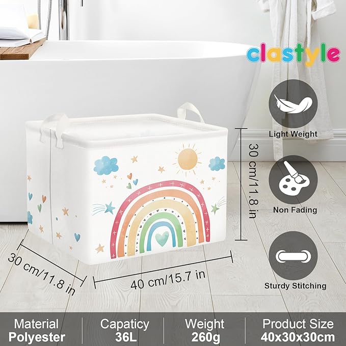 Clastyle Rectangle Rainbow Kid Toy Storage Basket Daycare Cloud Heart Star Baby Storage Bin Box Clothes Book Shelf Basket for Bedroom Playroom Nursery