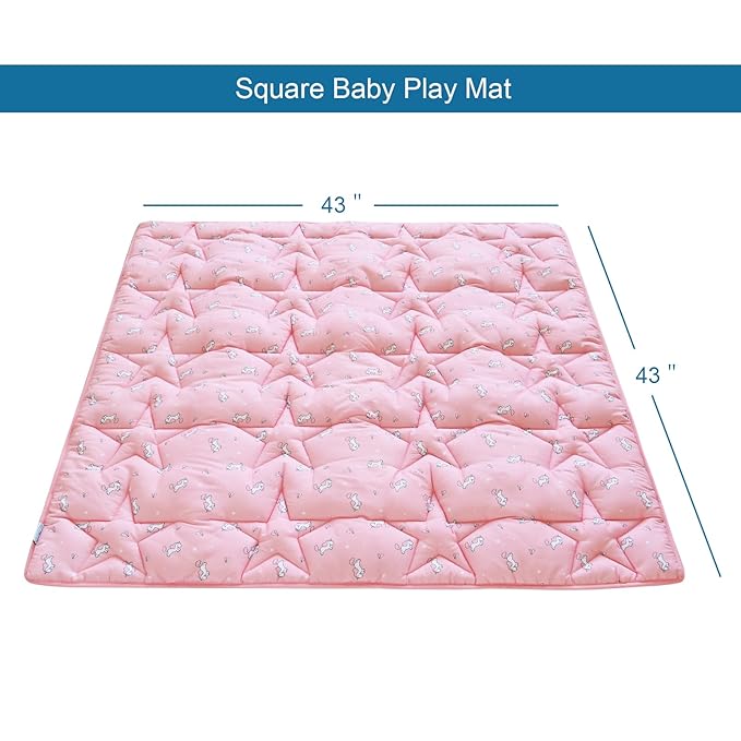 SPRINGSPIRIT Baby Play Mat for Boys Girls, 43'' x 43'' Play Mat for Playpen, One-Piece Crawling Playmat for Baby, Non Slip Foldable Crawling Mat, Toddlers, Pink