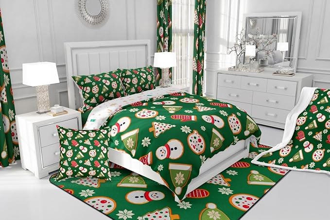 Feelyou Merry Christmas Comforter Set Twin Size Snowman Bedding Set for Kids Boys Girls Gloves Cookies Duvet Quilt Snowflake Bedroom Decor Microfiber 2 Pcs with 1 Pillow Cases