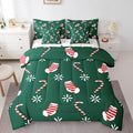 Merry Christmas Kids Bedding Set Xmas Theme Comforter Set with Sheets for Boys Girls Christmas Stockings Snowflake Decor Bed in a Bag Green Pink Xmas Theme Bed Set 7Pcs Queen Size