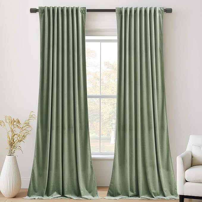 StangH Retro Green Velvet Curtains Room Darkening, 52x108 Inches, Super Soft Velvet Drapes with Rod Pocket Back Tab, Thermal Insulated Window Treatment for Bedroom, Living Room, 2 Panels