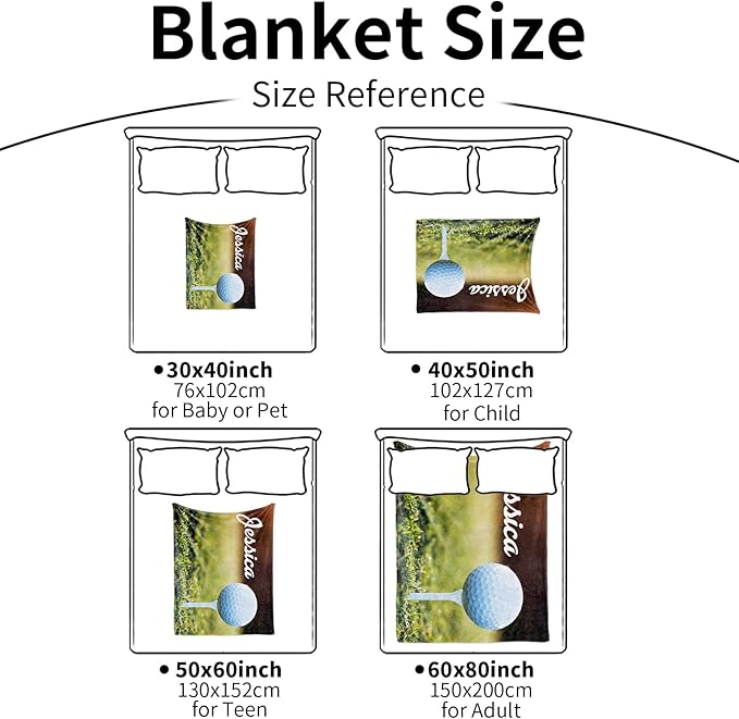 Personalized Custom Blanket: Name & Number - Super Soft Flannel Throw Blankets - Customized Name - Softball Gifts for Kids, Boys, Girls, Women, Men - Golf Lover (30" x 40" for Baby)
