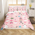 Pink Christmas Nutcracker Decorative Comforter Cover Full Size Xmas Cartoon Santa Claus Duvet Cover New Year Festival Snowman Snowflake Bedding Set Gifts for Kids Boys Girls 2 Pillow Cases Pink