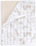 MakeMake Organics Organic Baby Comforter GOTS Certified Organic Kids Blanket Cotton Infill Tufted - Reversible Ultra Soft Breathable Boys Girls (30"x40", Safari + Solid Oat)