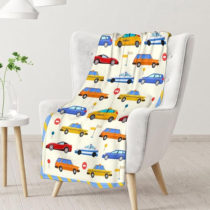 Cute Blanket Gifts for Boys - 60" x 80" Inches Car Throws Gift for Men Teens - Cute Blue Warm Cozy Blanket for Bed, Couch, Travel