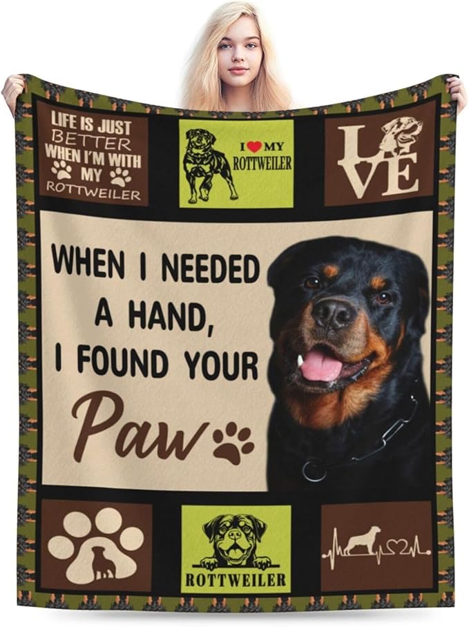 Rottweiler Blanket Rottweiler Gifts Throw Blanket Super Soft Flannel Fluffy Plush Cozy Fuzzy Fleece Stuff Animals Blanket Decor for Dog Lover Woman Girl Kids Adults Man for Bed Sofa Couch 60"X80"
