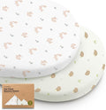 2-Pack Baby Bassinet Sheets Girl, Boy - 33x17 Viscose Derived from Bamboo Bedside Mattress Fitted Bassinet Sheets, Compatible with Halo Bassinest Swivel Sleeper, Baby Delight, Graco(Nibbles/Bruce)
