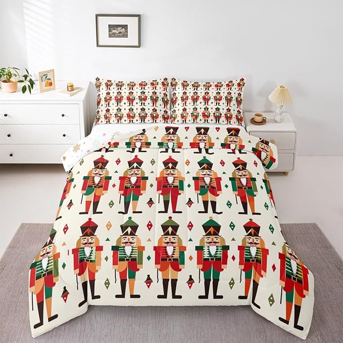 Feelyou Christmas Kids Comforter Set Twin Size Nutcracker Bedding Set Soldier Royal Guarder Princess Duvet Quilt for Kids Boys Girls Bedroom Decor Microfiber Ultra Soft Breathable