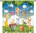 Animal Curtains, Cartoon Cute Woodland Jungle Forest Animals Pattern Blackout Window Treatments, Rod Pocket Thermal Insulated Drapes 2 Panel Sets for Kids Nursery Bedroom Classroom, 42" W X 63" L