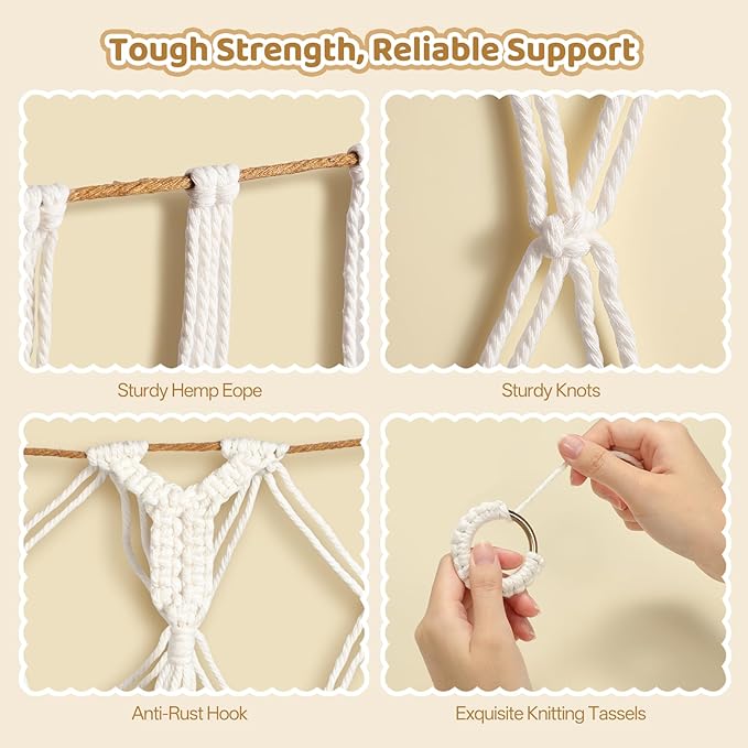 Yecaye 60 IN Stuffed Animal Hammock, Hanging Stuffed Animal Storage with Handmade Macrame Tassels, Net for Stuffed Animals Corner Large for Nursery Living Room Wall Decoration, Cream White