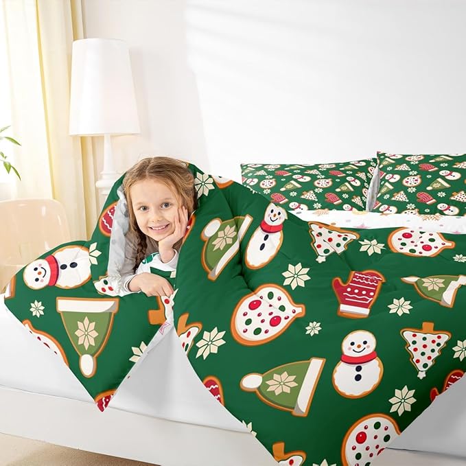 Feelyou Merry Christmas Comforter Set Full Size Snowman Bedding Set for Kids Boys Girls Gloves Cookies Duvet Quilt Snowflake Bedroom Decor Microfiber 3 Pcs with 2 Pillow Cases
