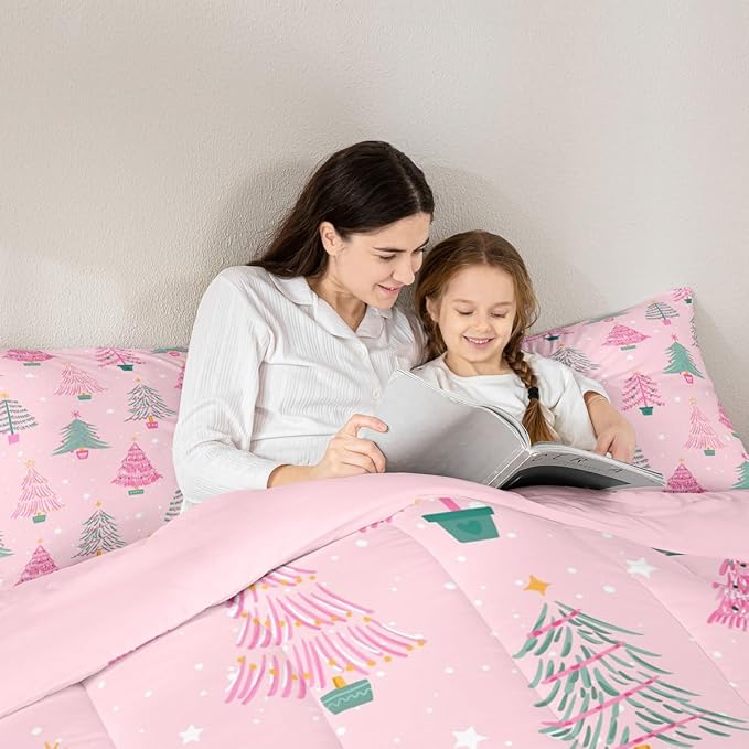 Feelyou Xmas Comforter Set Toddler Size Christmas Tree Bedding Set for Kids Boys Girls Christmas Decor Duvet Quilt New Year Gift Bedroom Decor Microfiber 2 Pcs with 1 Pillow Cases
