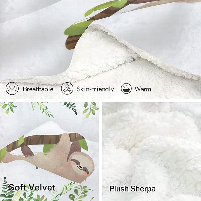 Cute Sloth Personalized Receiving Sherpa Fleece Baby Blankets for Girls Boys Kids, Swaddle Blankets Gift for Newborn Crib Infants 30x40 Inches