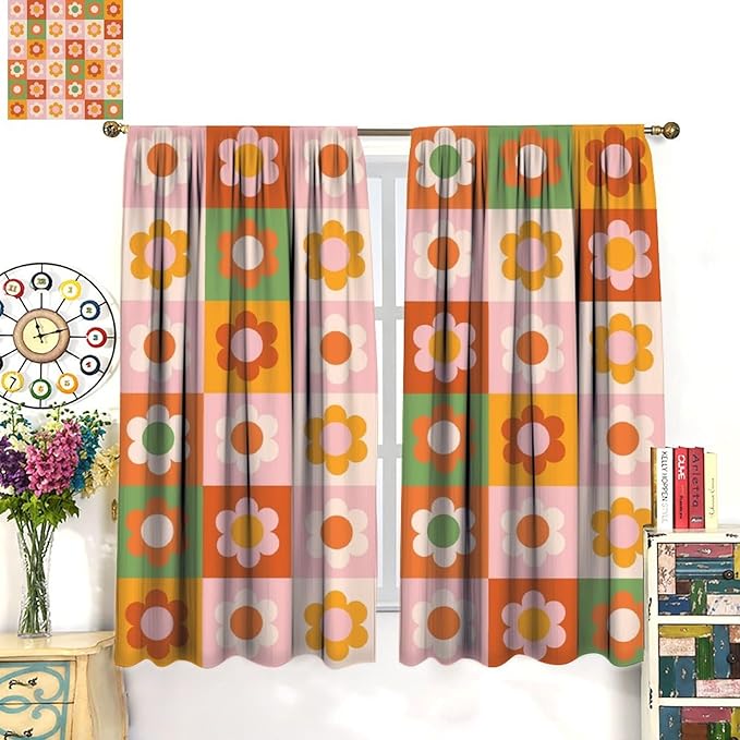 70s Flowers Curtains,Vintage Cute Colorful Abstract Floral for Girls Kids Bedroom Bathroom Curtains Window,Trendy Groovy Funky Novelty Home Window Treatments Drapes 42"" W X 54"" L, Style-5