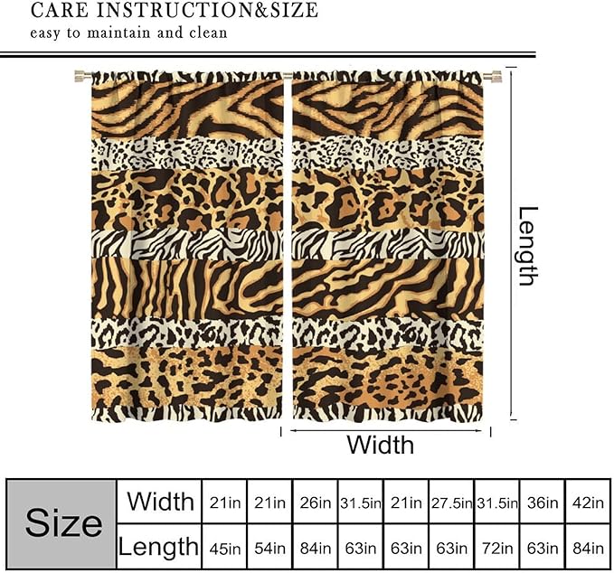 Leopard Print Blackout Curtains, Wild Animals Print African Tropical Skins Window Treatments for Bedroom Living Room 42" W X 54" L