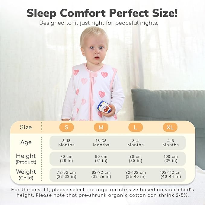 Mama Cheetah Toddler Sleep Sack with Feet 3T-4T, 1.0 TOG Organic Cotton Baby Wearable Blankets with Legs, Baby Sleeping Bag for Walkers, Early Walker Large