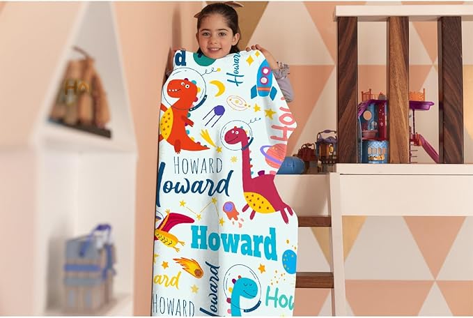Dinosaur Lover Personalized Blanket with Custom Baby Dinosaur Custom Name Flannel Blanket Soft Throw Meaningful Gift for Toddlers Girls Boys Kids Pets 60 * 50" M for Teen