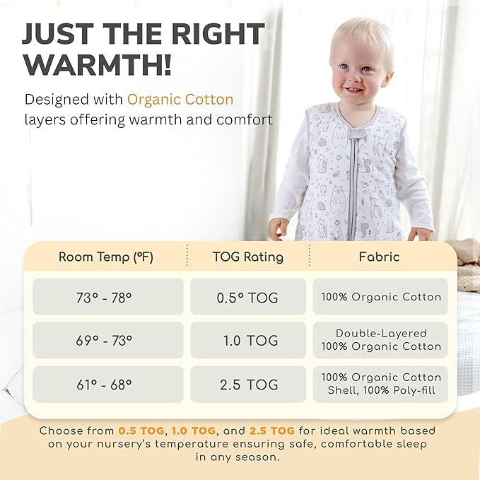 Mama Cheetah Toddler Sleep Sack with Feet, 0.5 TOG Organic Cotton Baby Wearable Blankets with Legs, Baby Sleeping Bag for Walkers, Early Walker 6-18 Month