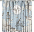 Nautical Costal Curtains, Compass Lighthouse Anchor Sailboat Pattern Blackout Print Home Bedroom Living Room Window Treatments 2 Panel Set 72x63 Inch