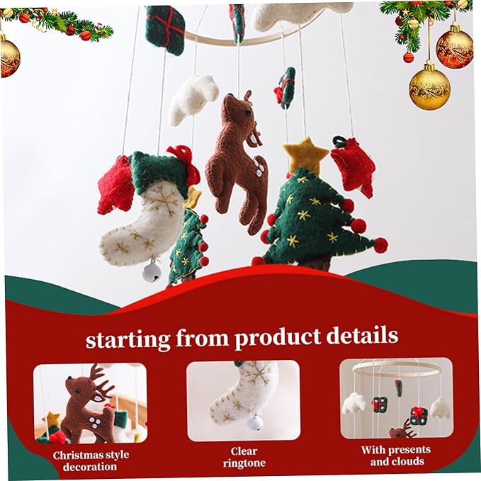 Baby Crib Mobile, Christmas Deer Crib Hanging Toy, Felt Xmas Tree Clouds Stars Baby Wind Chimes, Newborn Gifts for Girls Boys, Mobiles for Babies