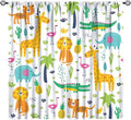 Kids Animals Blackout Curtains Cartoon Cute Abstract Fun Tropical Animals Art Printed for Children Girls Boys Bedroom Nursery Rod Pocket Decoration Window Drapes 2 Panels W21xL54in