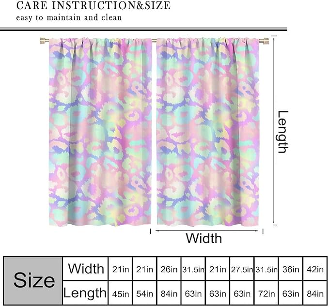 Colorful Leopard Curtains, Cheetah Safari Modern Rainbow Leopard Design Window Curtains for Bedroom Living Room Boys Kids Room 42" W X 45" L