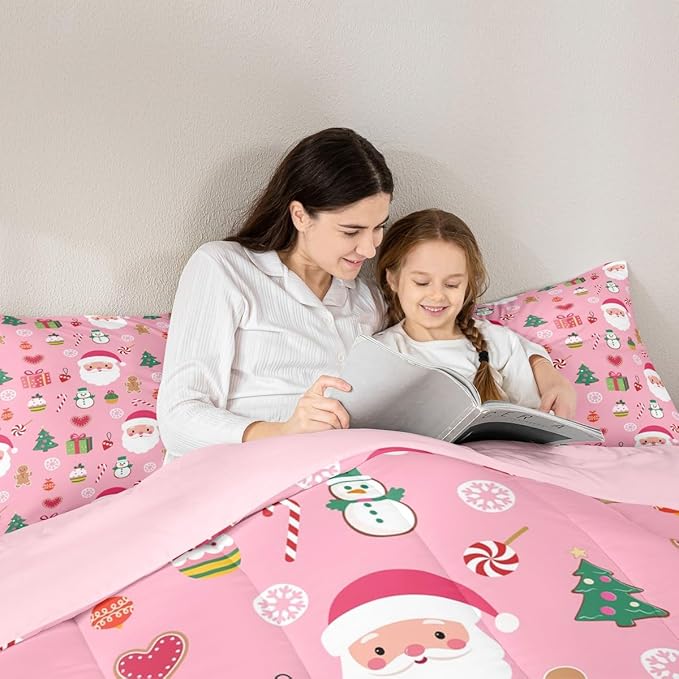 Feelyou Santa Claus Kids Comforter Set Toddler Size Christmas Decor Bedding Set New Year Gift Duvet Quilt for Kids Boys Girls Bedroom Merry Christmas Decor Microfiber Ultra Soft Breathable