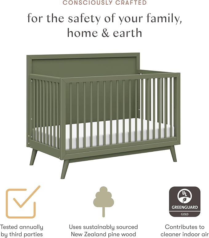 Babyletto Palma 4-in-1 Convertible Crib - GREENGUARD Gold Certified - Wooden Baby Crib Convertible to Toddler Bed, Daybed & Full-Size Baby Bed - 4 Adjustable Heights - Easy to Assemble - Olive Green