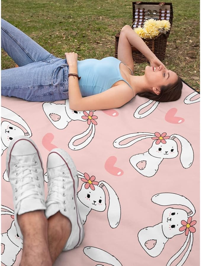 Thuswarm Cute Bunny Pink Flannel Throw Blanket Gifts Warm Cozy Soft Funny Print Blankets for Summer Room Decoration Bed Couch Sofa 40”×30” XSmall for Pets
