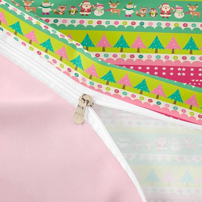 Christmas Bedding Set Cute Fox Santa Claus Polar Bear Comforter Cover for Kids Boys Girls Teens Christmas Tree Duvet Cover Breathable Pink Dots Stripe Bedspread Cover Room Decor Quilt Cover Toddler