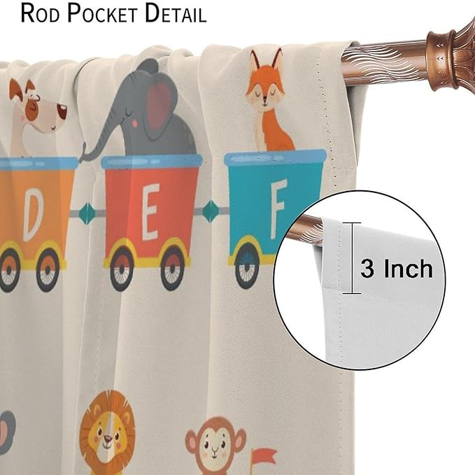 Kids Alphabet Curtains Funny Trains Letter Education School Cute Cartoon Animal Printed Curtain with Rod Pocket for Bedroom Living Room Drapes Window Treatments 2 Panels Set 42" W X 45" L